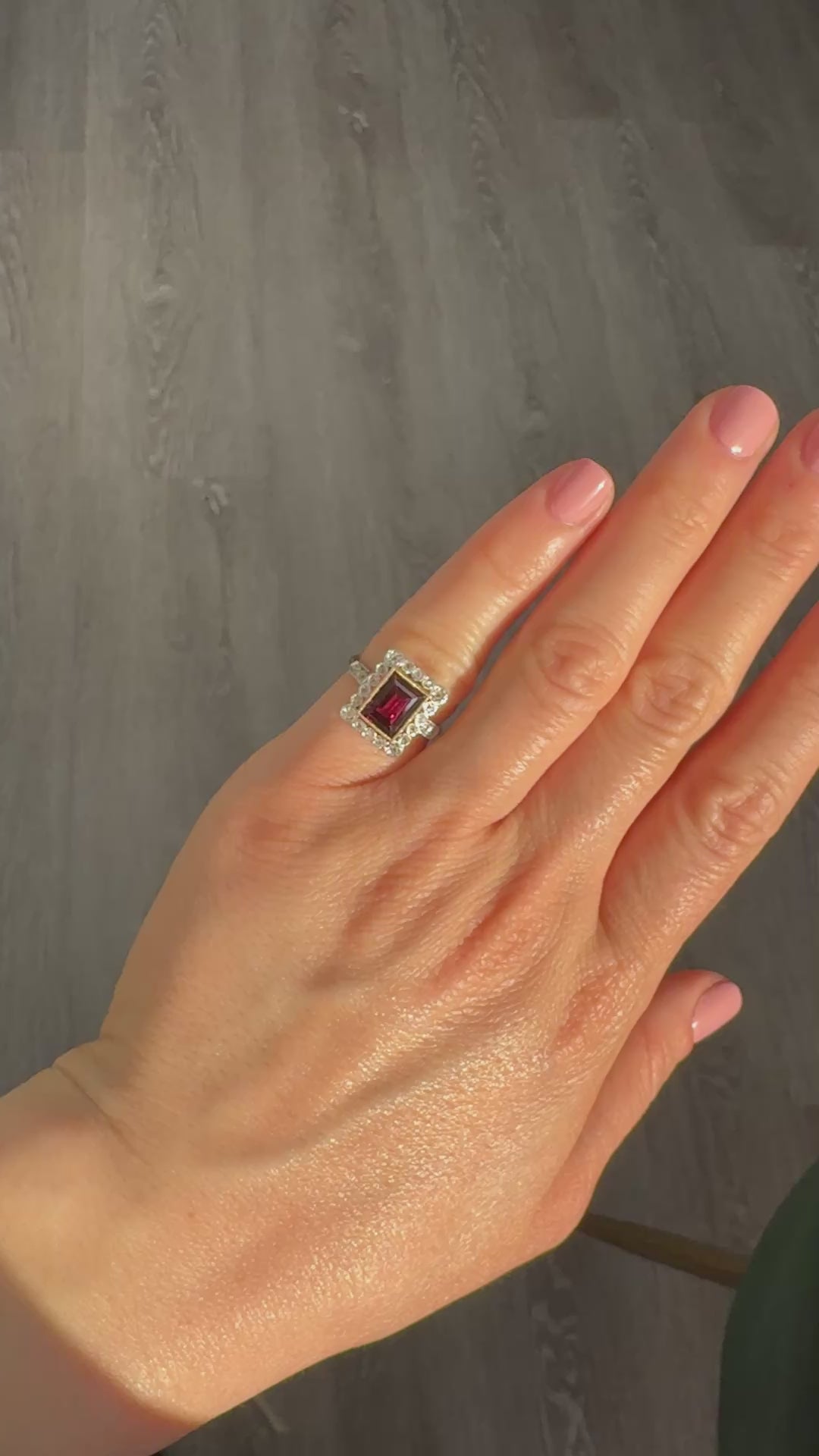 Antique French Edwardian 18K Yellow Gold Rose Cut Diamond Garnet Engagement Ring