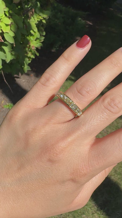 Contemporary 18K Yellow Gold Reclaimed Yellow French Cut Diamond Wedding Band