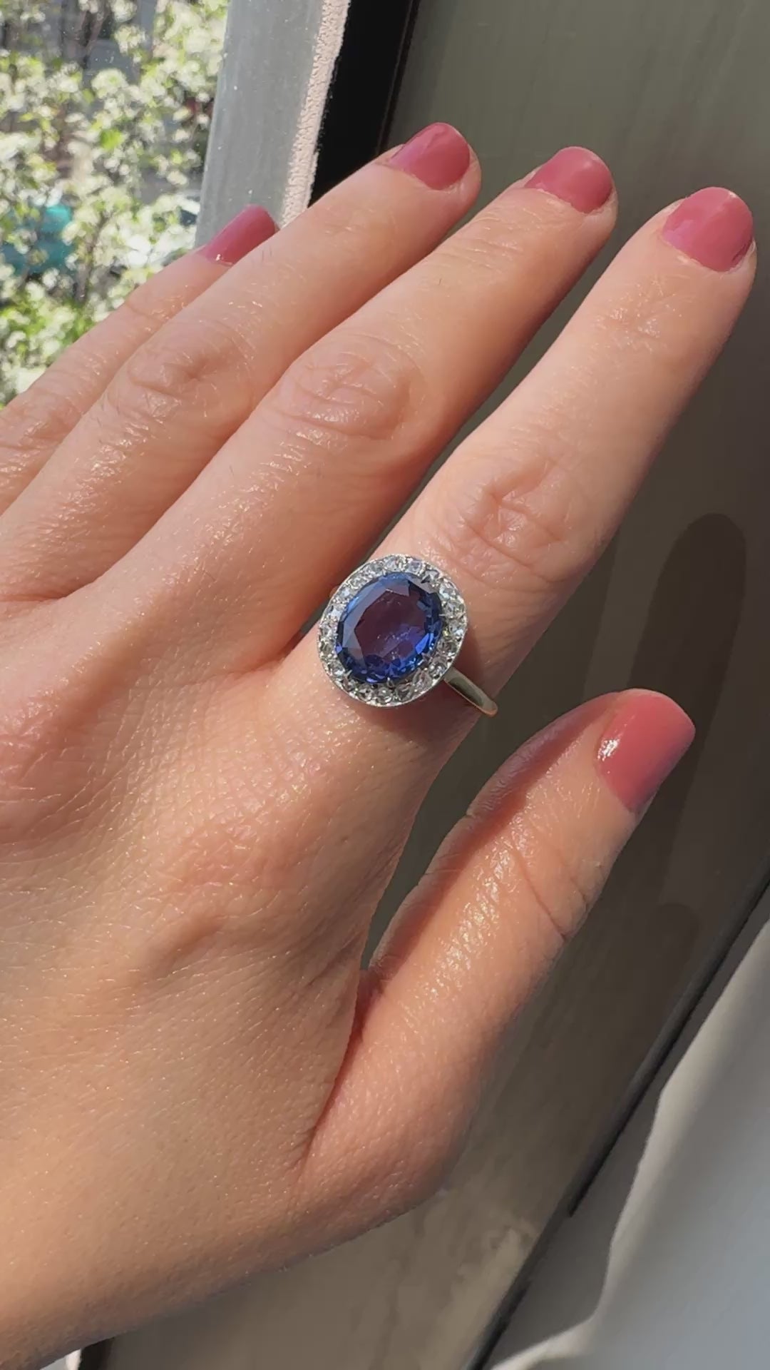 Antique Edwardian 18K Yellow Gold No Heat Sapphire Diamond Engagement Ring - GIA