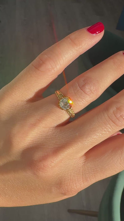 Antique Edwardian 18K Gold Old European Diamond Buttercup Engagement Ring - GIA