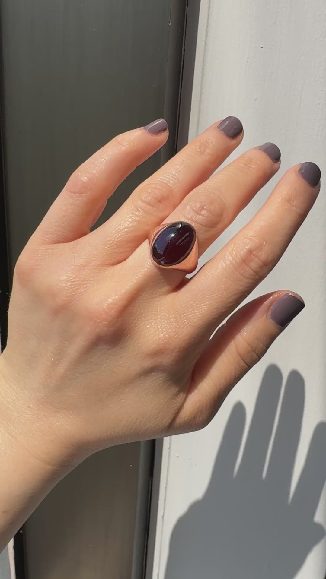 Vintage Estate 10K Rose Gold Cabochon Garnet Flush Set Cocktail Ring