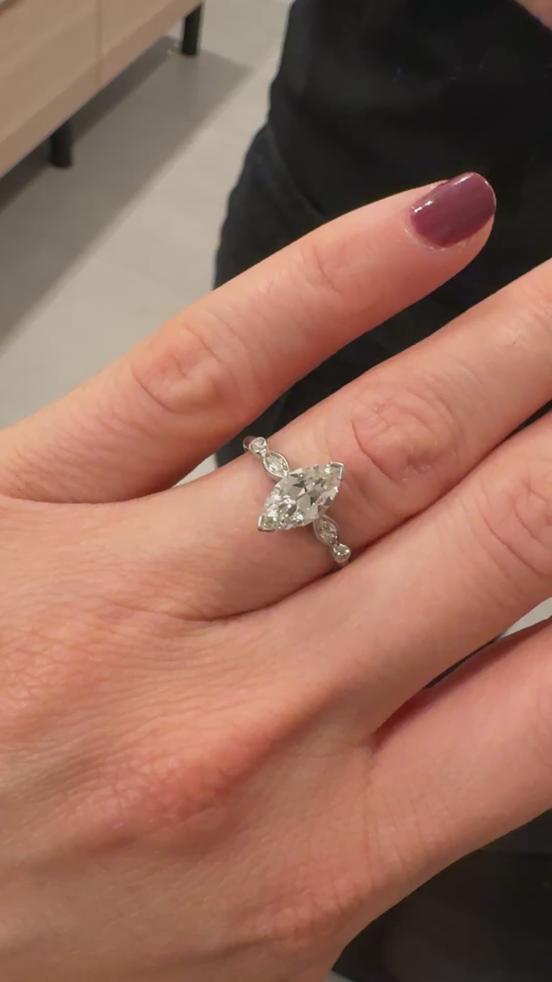 Antique Art Deco Platinum Old Marquise Cut Diamond Engagement Ring - GIA