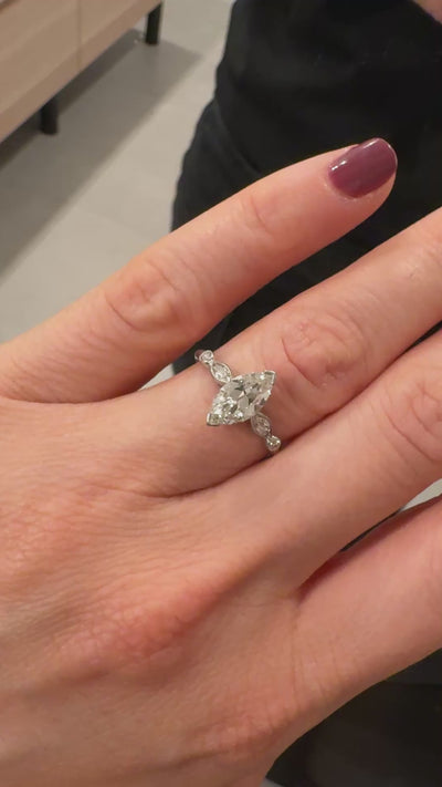 Antique Art Deco Platinum Old Marquise Cut Diamond Engagement Ring - GIA