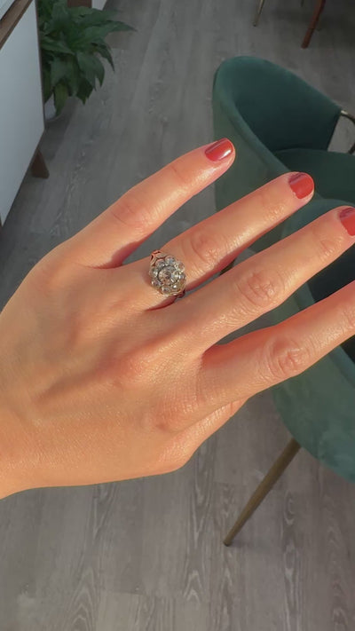 Antique Georgian 12K Yellow Gold and Silver Old Cut Diamond Cluster Ring