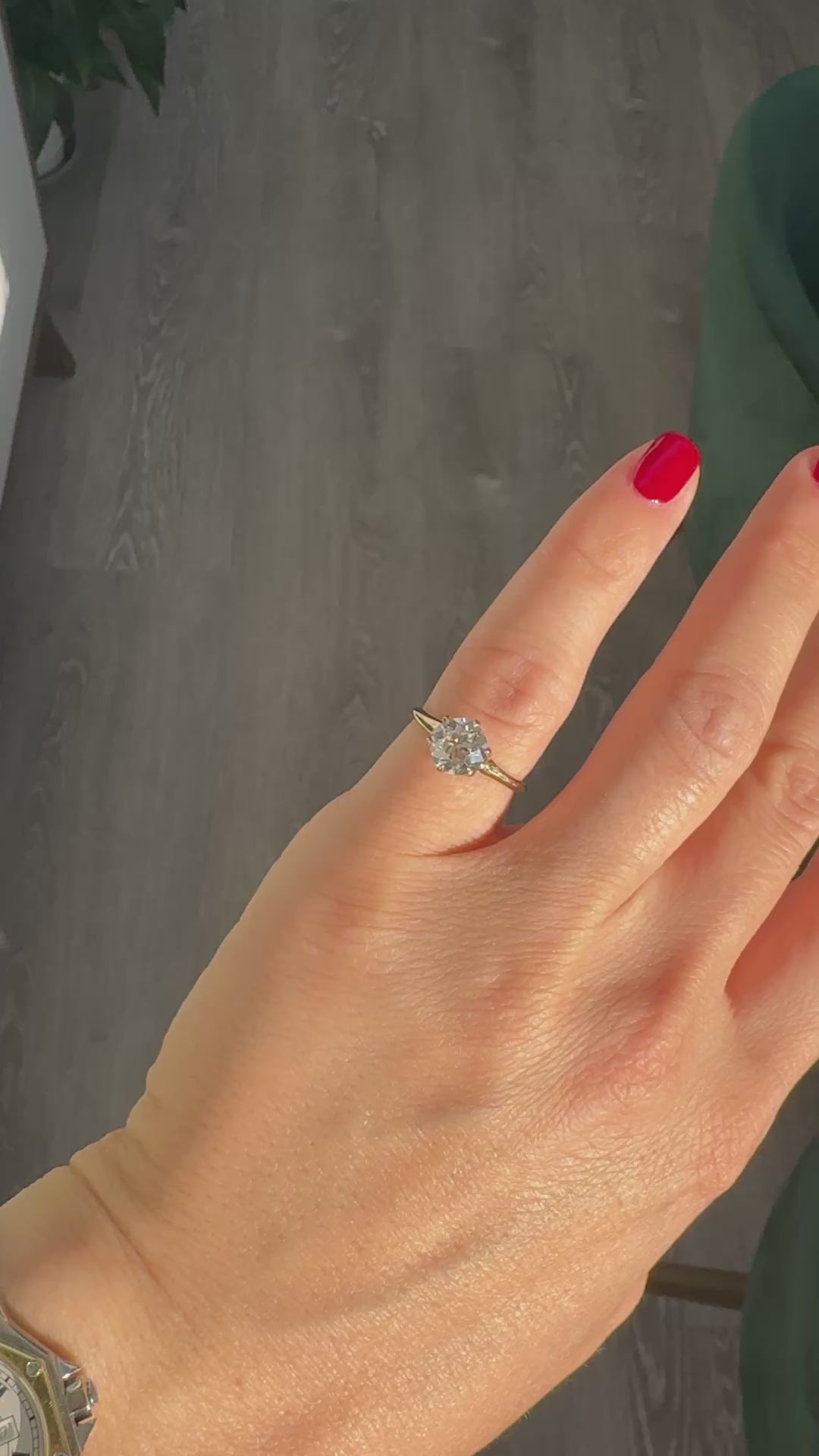 Antique Art Deco 14K Yellow Gold Old Euro Diamond Engagement Ring - GIA