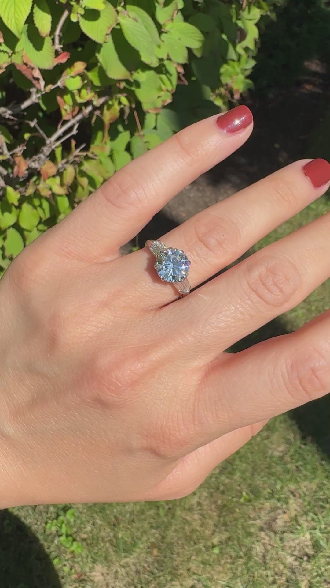 Vintage Retro Platinum Old Cut Diamond and Baguette Engagement Ring - GIA
