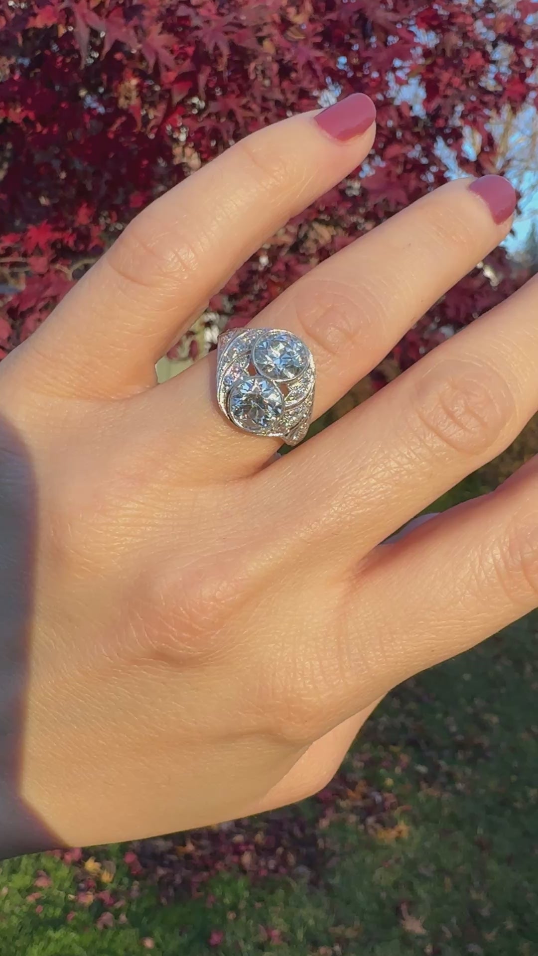 Antique Edwardian Platinum Old Euro Diamond Toi et Moi Engagement Ring - GIA