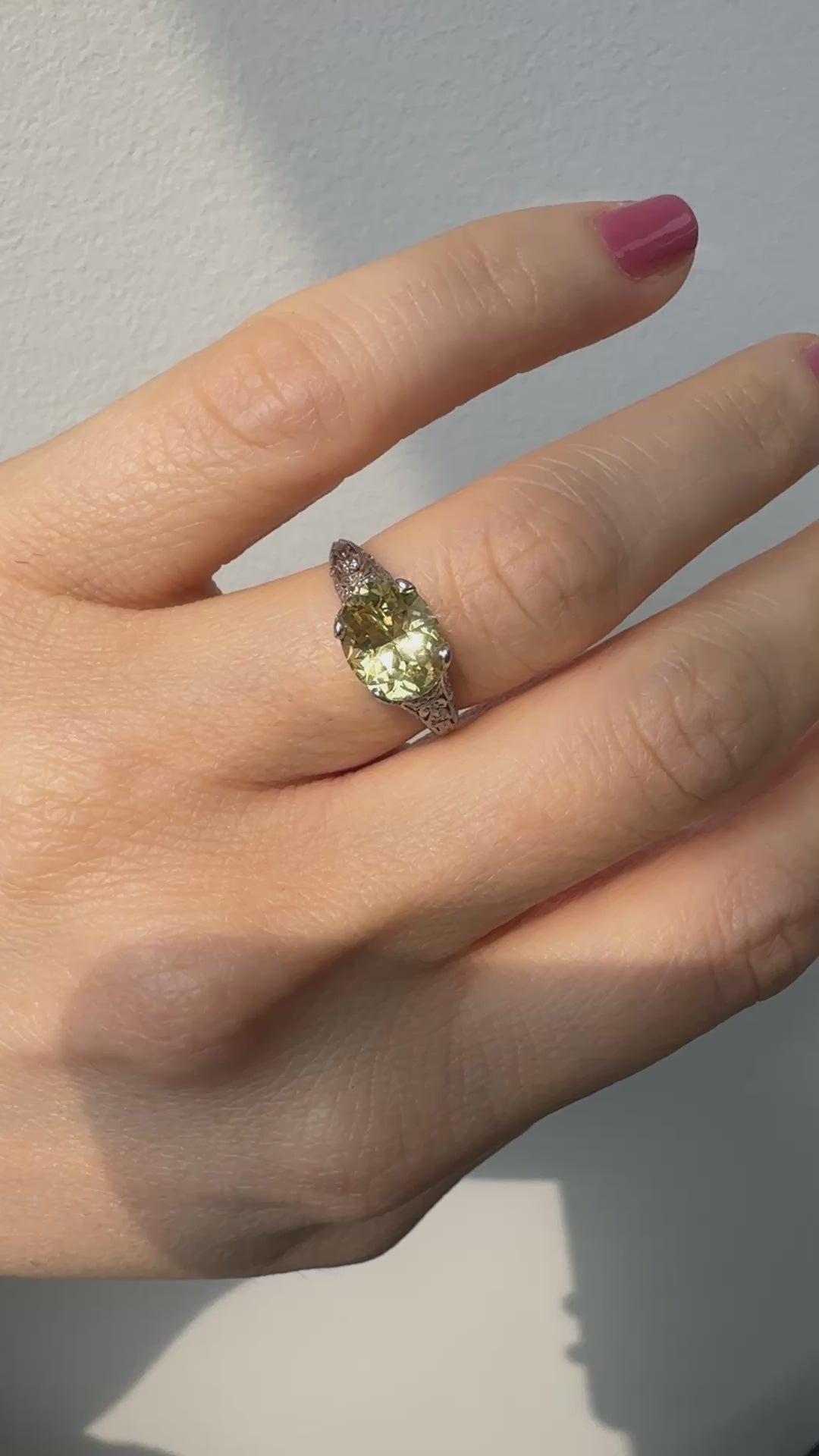 Antique Edwardian Platinum Natural Yellow Sapphire Diamond Engagement Ring - GIA