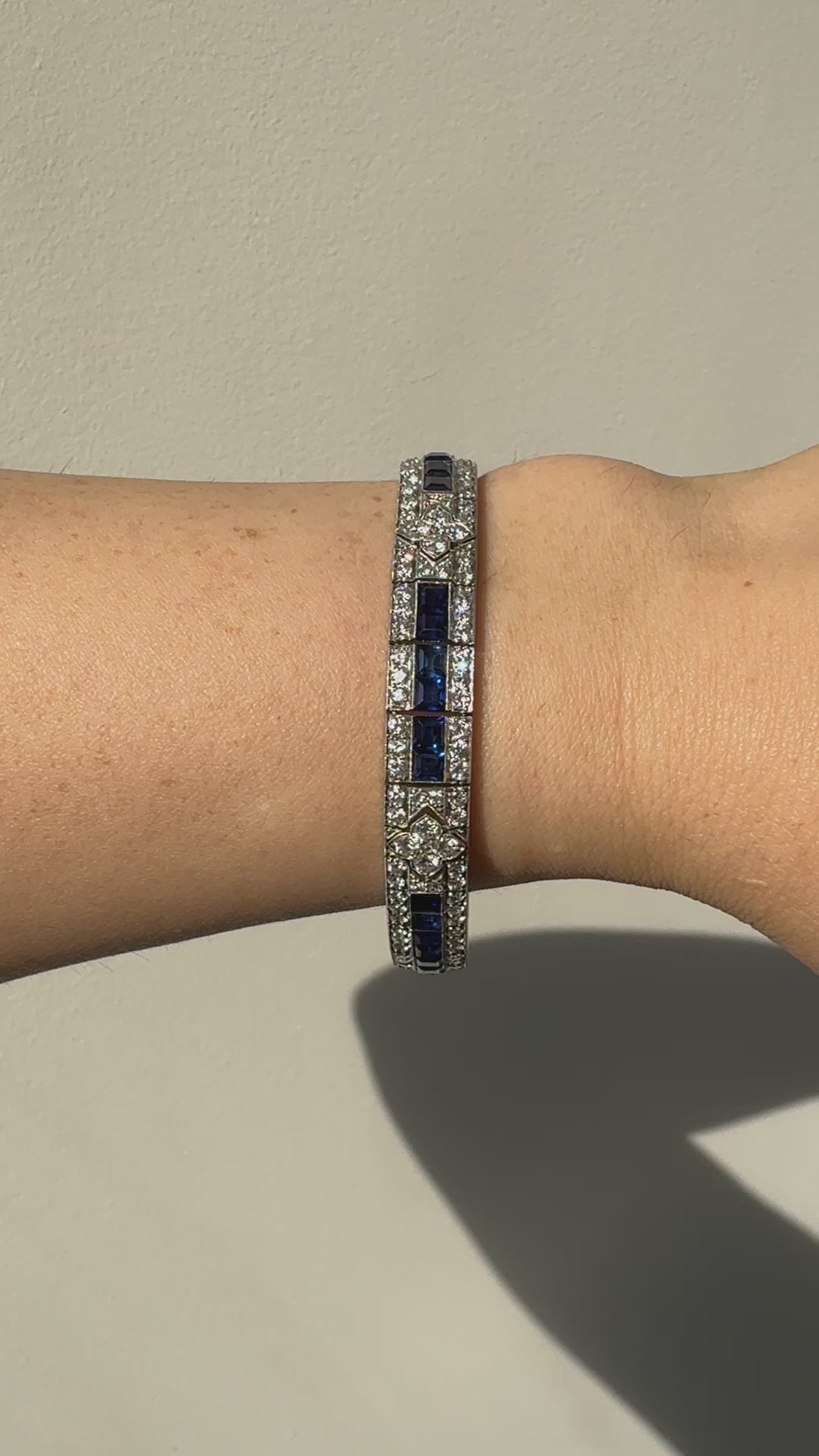 Antique Art Deco Raymond Yard Old Euro Diamond and Sapphire Bracelet - GIA