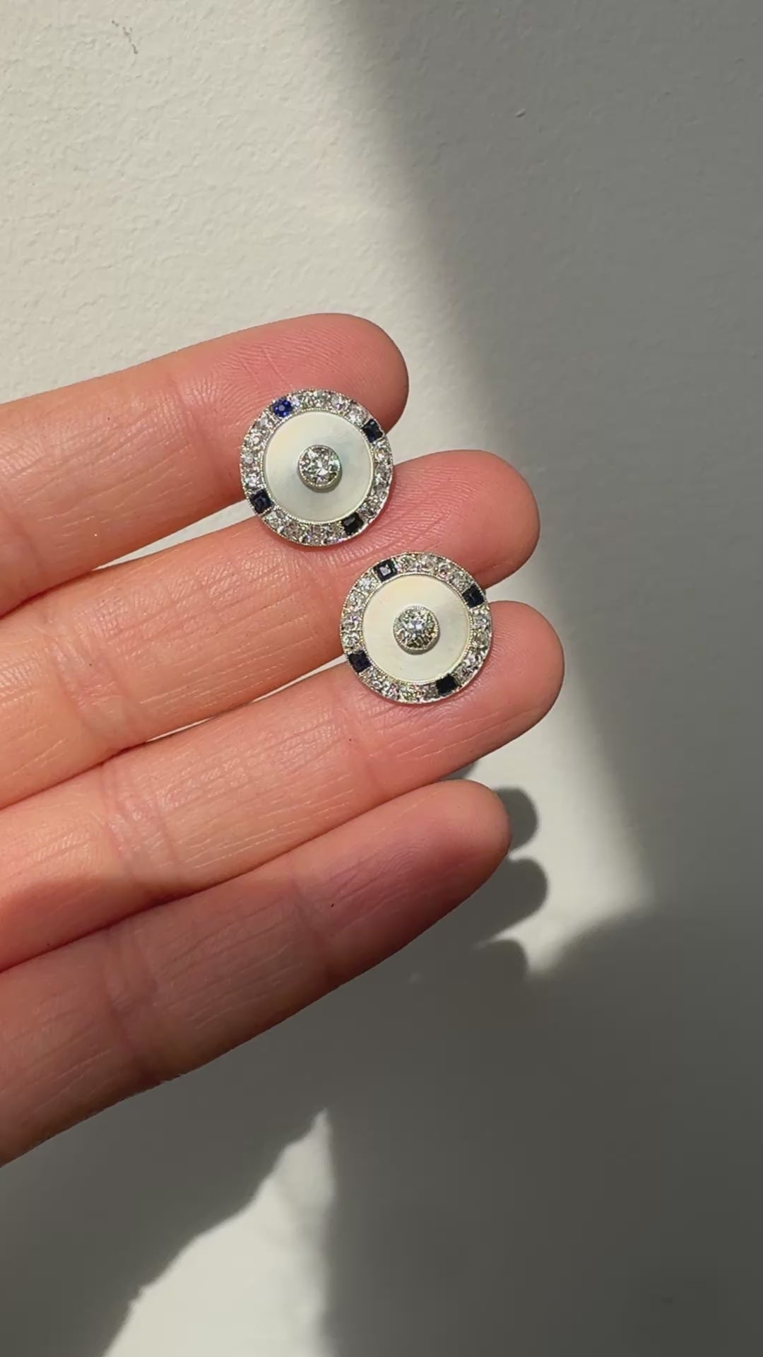 Antique Edwardian 14K Gold Platinum Diamond Sapphire Mother of Pearl Cufflinks