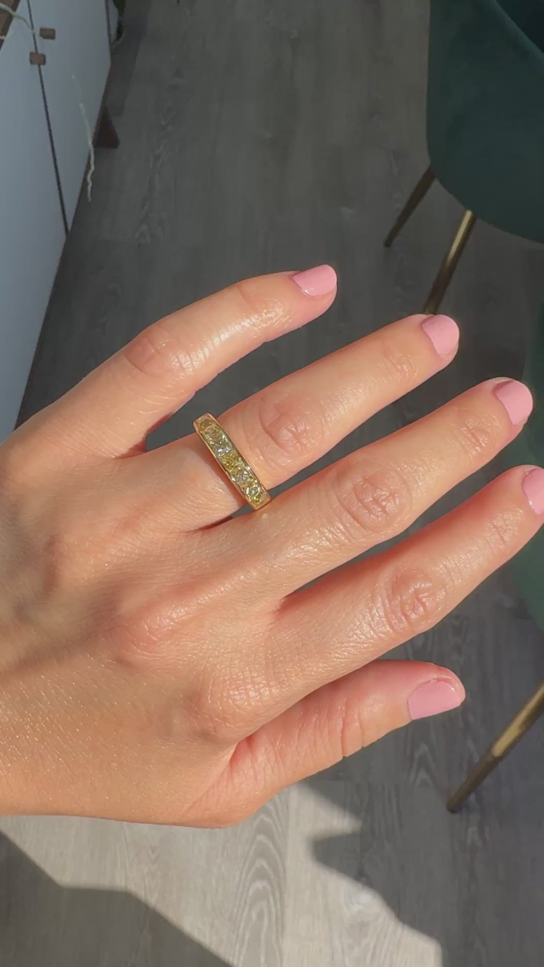 Contemporary 18K Yellow Gold Reclaimed Yellow French Cut Diamond Wedding Band