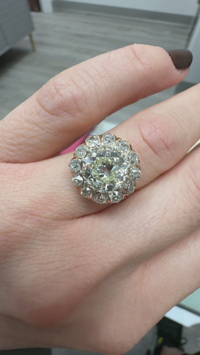 Antique Edwardian 14K Rose Gold Old European Diamond Halo Engagement Ring - GIA