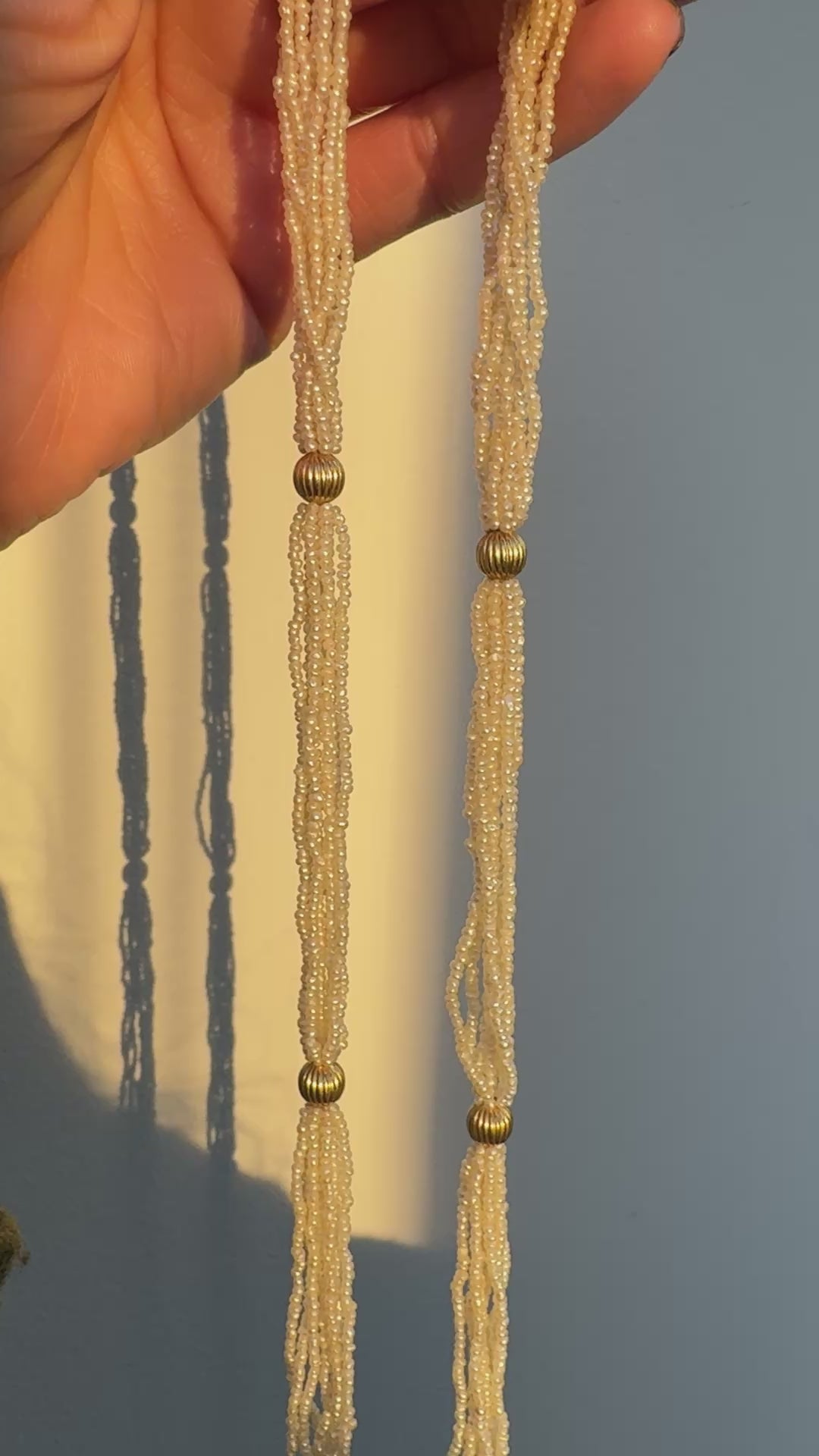 Vintage Estate 18K Yellow Gold Natural Seed Pearl Multi Strand Necklace