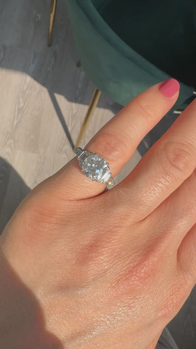 Antique Art Deco Platinum Old Euro Diamond Bullet Cut Engagement Ring - GIA