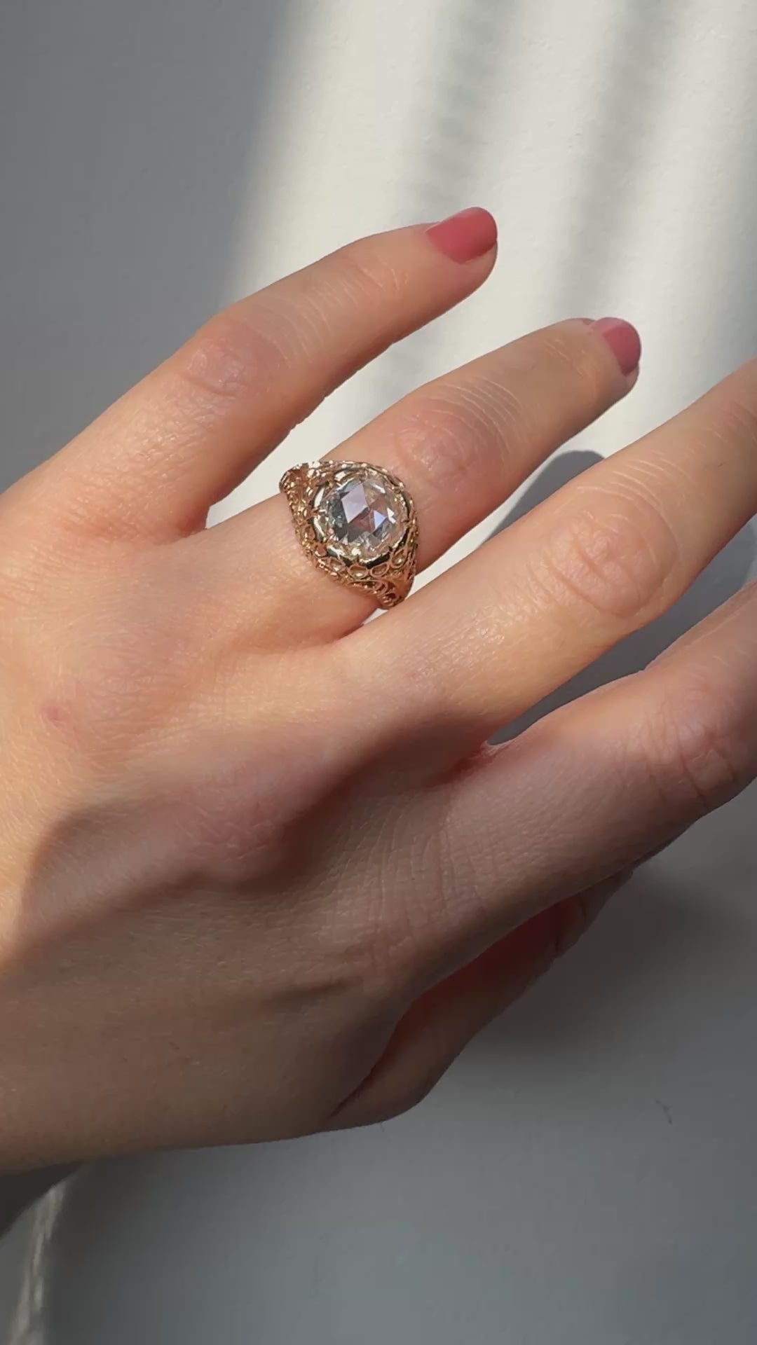 Antique Victorian 14K Gold Rose Cut Diamond Filigree Engagement Ring - GIA