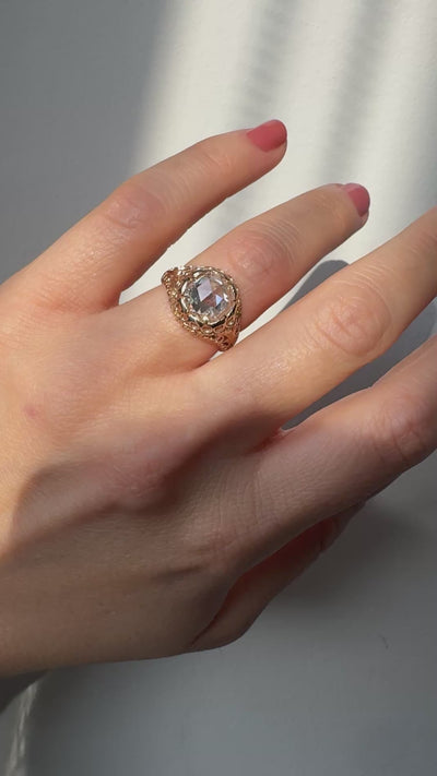 Antique Victorian 14K Gold Rose Cut Diamond Filigree Engagement Ring - GIA