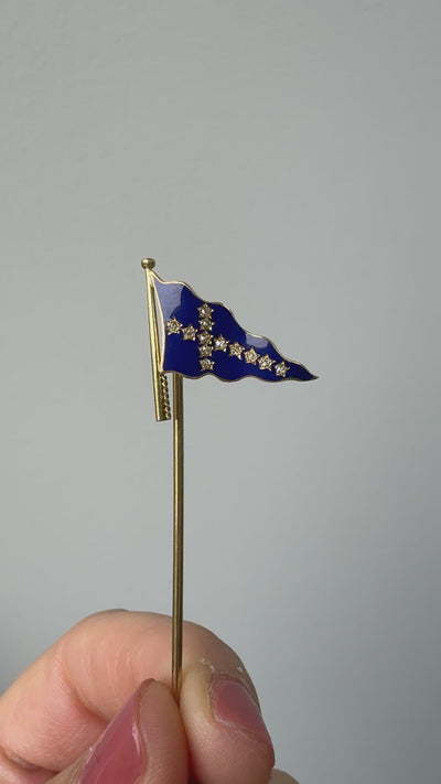 Antique Art Deco J.E Caldwell Blue Enamel Flag Stick Pin