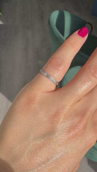 Antique Art Deco Platinum Single Cut Diamond Engraved Eternity Band - Size 6