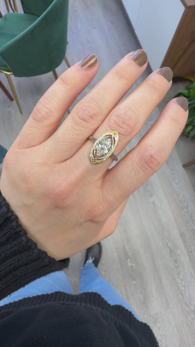 Antique Art Nouveau 18K Yellow Gold Old Cut Marquise Engagement Ring - GIA