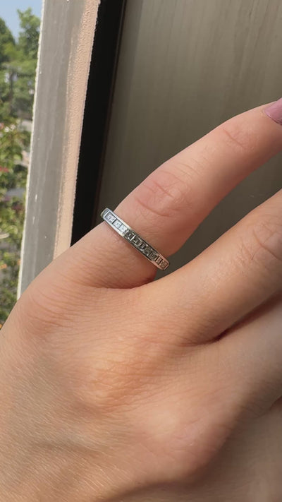 Vintage Estate Platinum Carre Cut Diamond Half Eternity Band Ring - Size 5 1/2