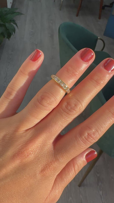 Contemporary 18K Yellow Gold Reclaimed French Cut Diamond Half Band - Size 4