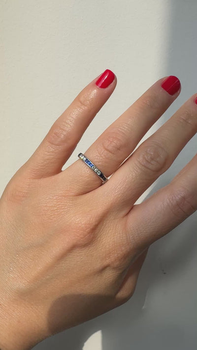 Vintage Retro Platinum Diamond and Sapphire Eternity Wedding Band - Size 6 1/2