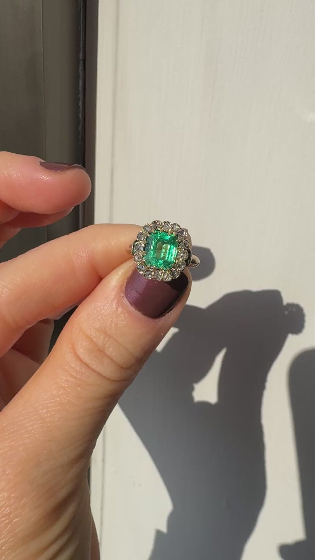 Antique Victorian 14K Gold Colombian Emerald Diamond Engagement Ring - GIA