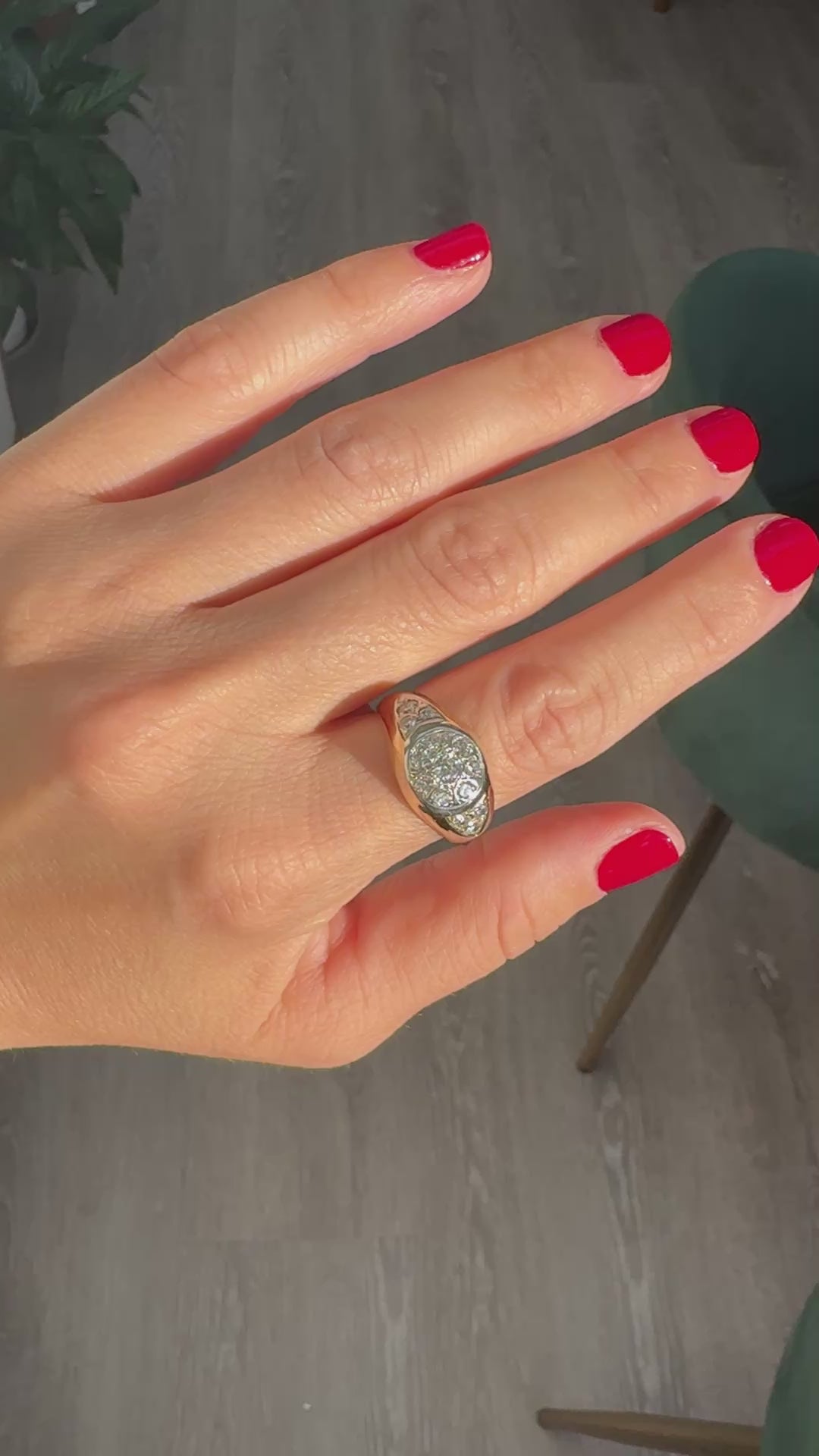 Antique Art Deco 18K Yellow Gold Old European Diamond Cluster Ring