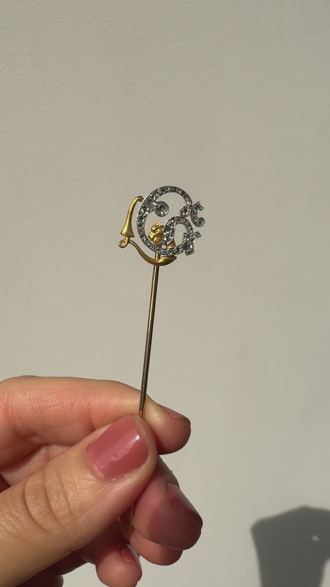 Antique Edwardian Theodore B. Starr Rose Cut Diamond Griffin Stick Pin