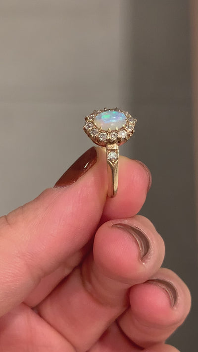 Antique Victorian 14K Yellow Gold Opal and Diamond Engagement Ring