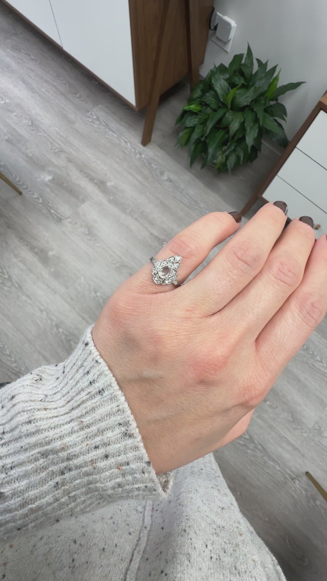 Antique Edwardian Platinum Rose Cut Diamond Engraved Engagement Ring - GIA