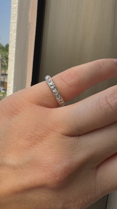 Art Deco Revival Platinum Reclaimed French Cut Diamond Eternity Band - Size 6