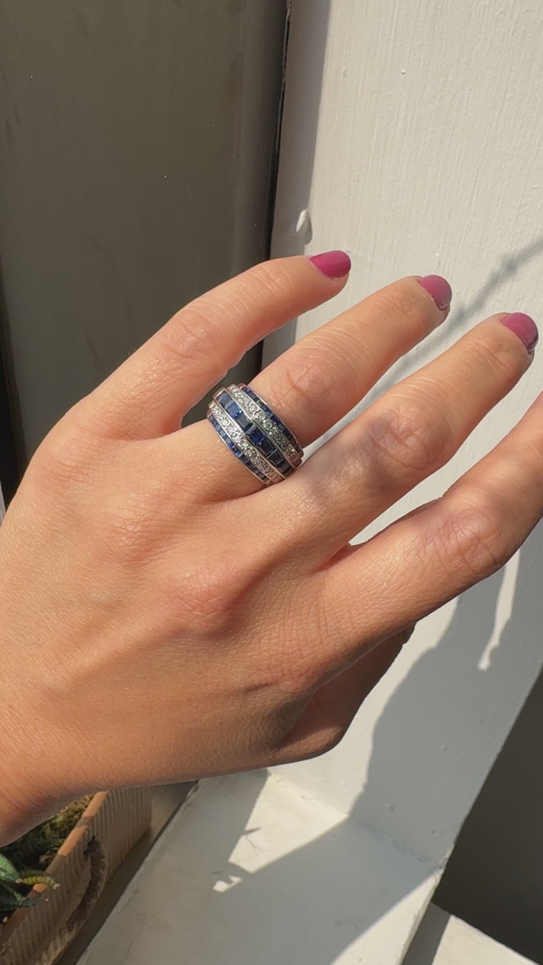 Vintage Retro Platinum Old Cut Diamond and Sapphire Cocktail Ring