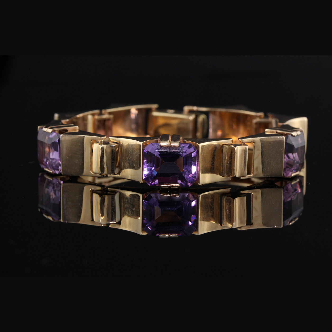 Vintage Estate 14K Yellow Gold Amethyst Bracelet