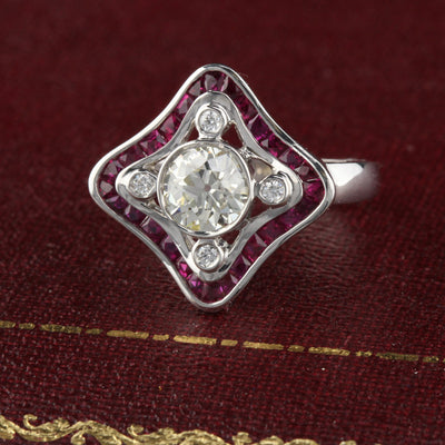 Art Deco 18K White Gold Diamond and Ruby Ring - The Antique Parlour