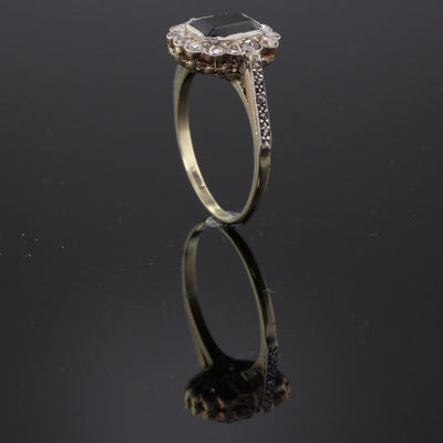 Edwardian 14K Yellow Gold, Sapphire & Rose Cut Diamond Cluster Ring