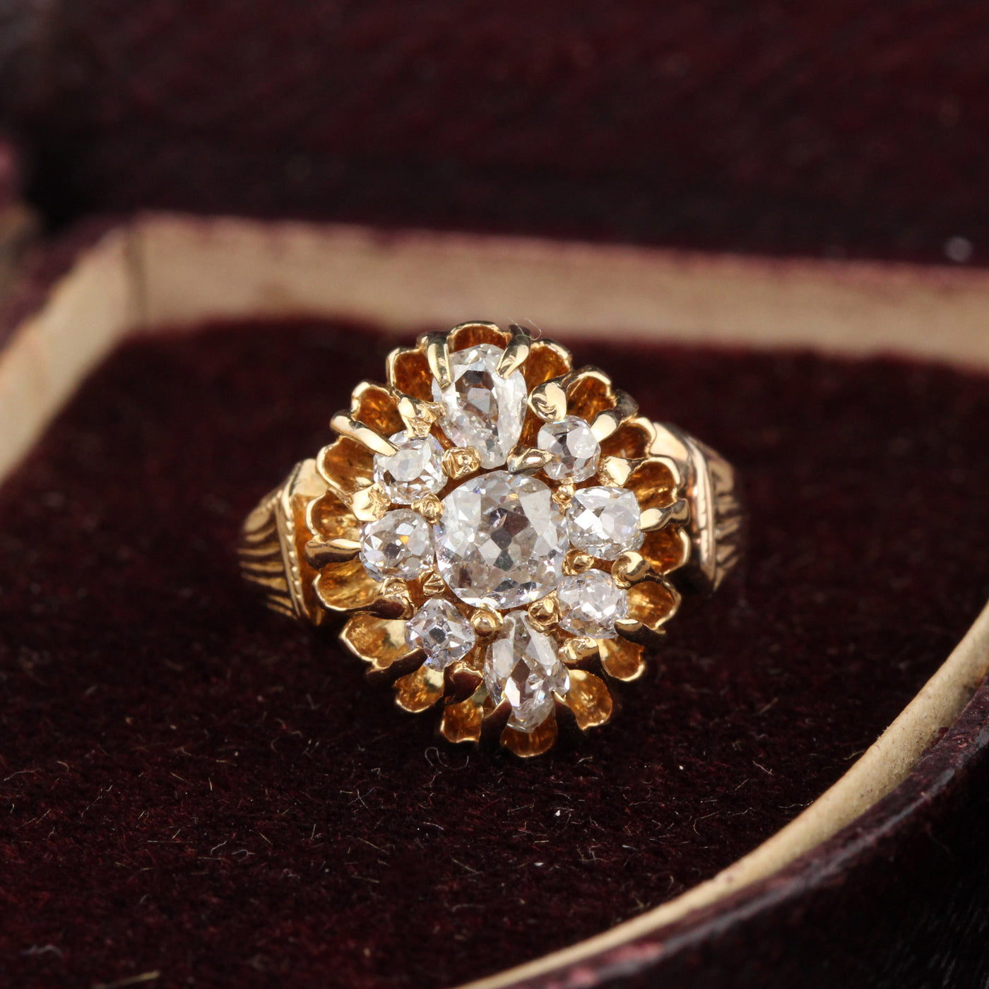 Antique Victorian 18K Rose Gold & Old Cut Diamond Cluster Ring - The Antique Parlour