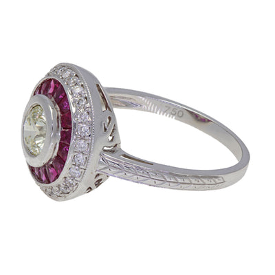 Art Deco Style 18K White Gold Diamond Ruby Ring - The Antique Parlour