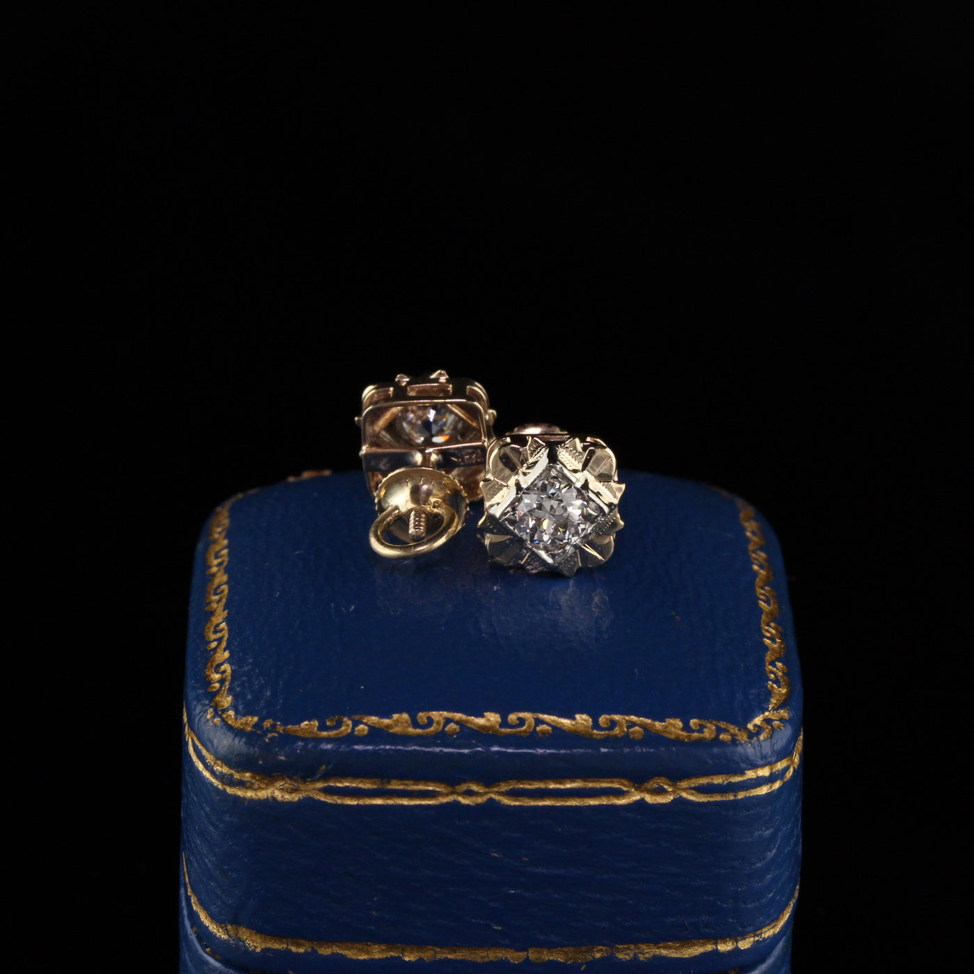 Antique Art Deco 14K Yellow Gold Diamond Earrings