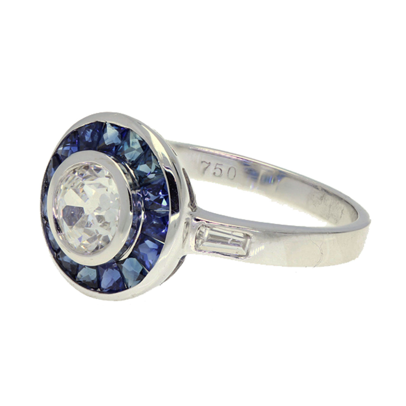 Art Deco Style 18K White Gold Diamond and Sapphire Ring - The Antique Parlour