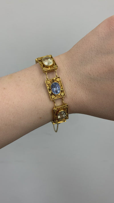 Antique Art Nouveau 18K Yellow Gold Multicolor Sapphire Bracelet - GIA