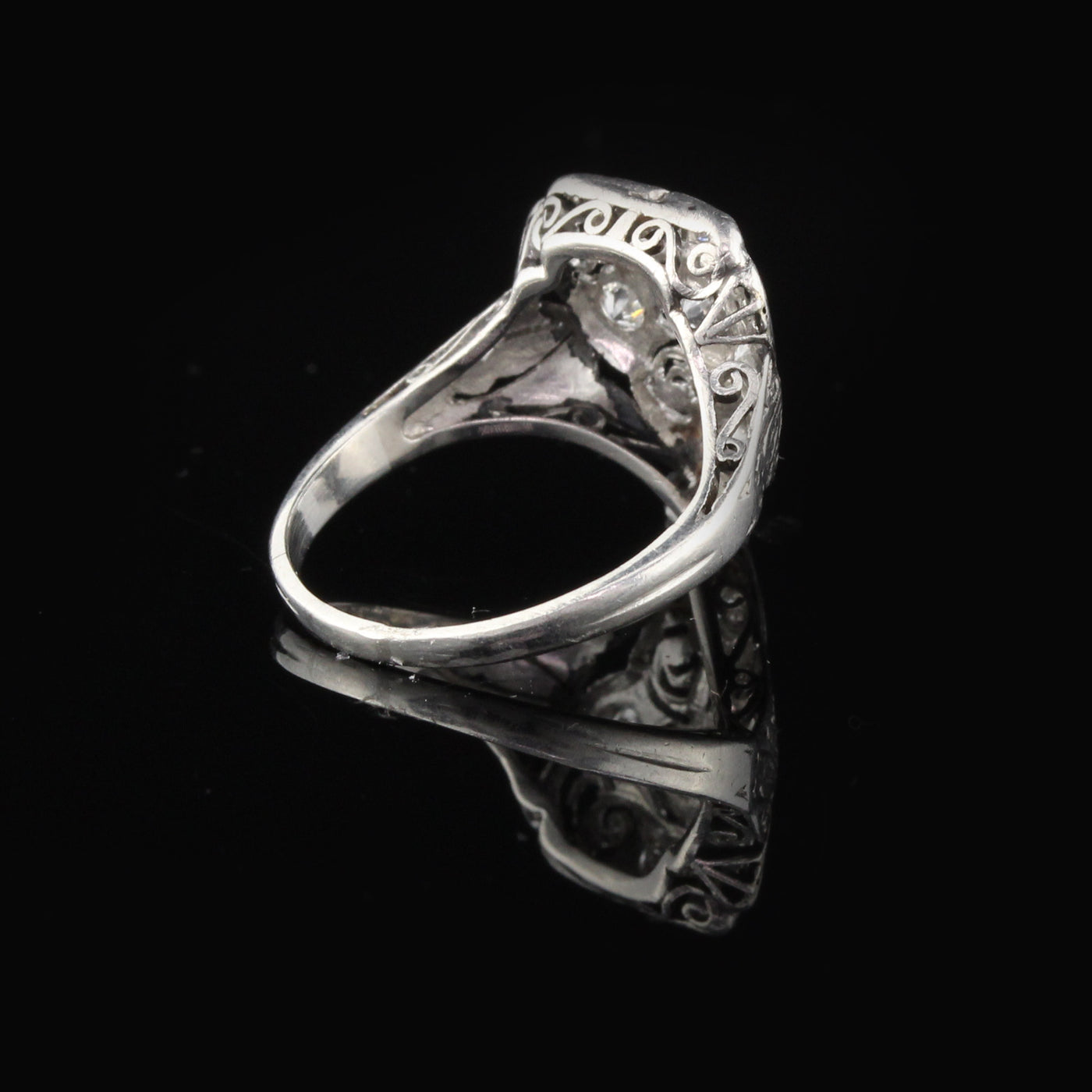 Antique Art Deco Platinum & Diamond Shield Ring - The Antique Parlour