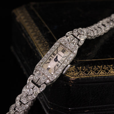 Antique Art Deco Platinum Diamond Vulcain Watch