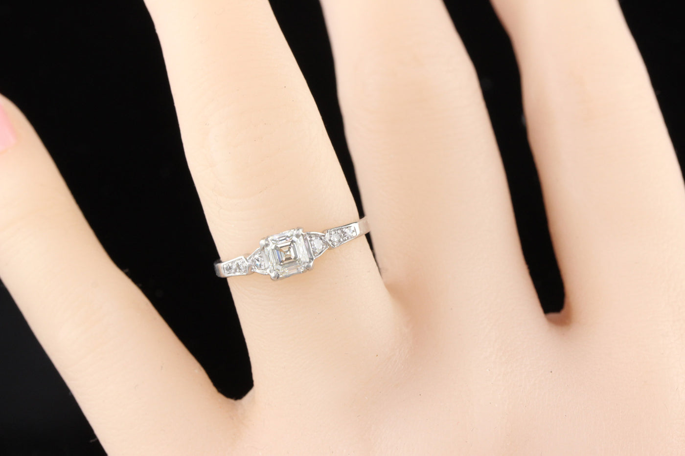Antique Art Deco Platinum Asscher Cut Diamond Engagement Ring - The Antique Parlour