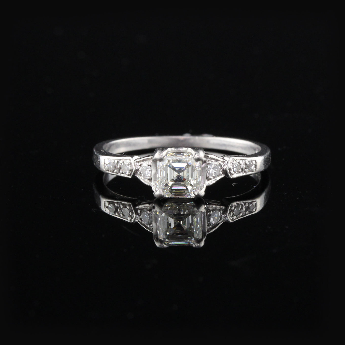 Antique Art Deco Platinum Asscher Cut Diamond Engagement Ring - The Antique Parlour