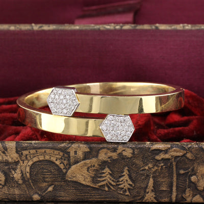 Vintage Estate 18K Two-Tone Gold Diamond Bangle Bracelet