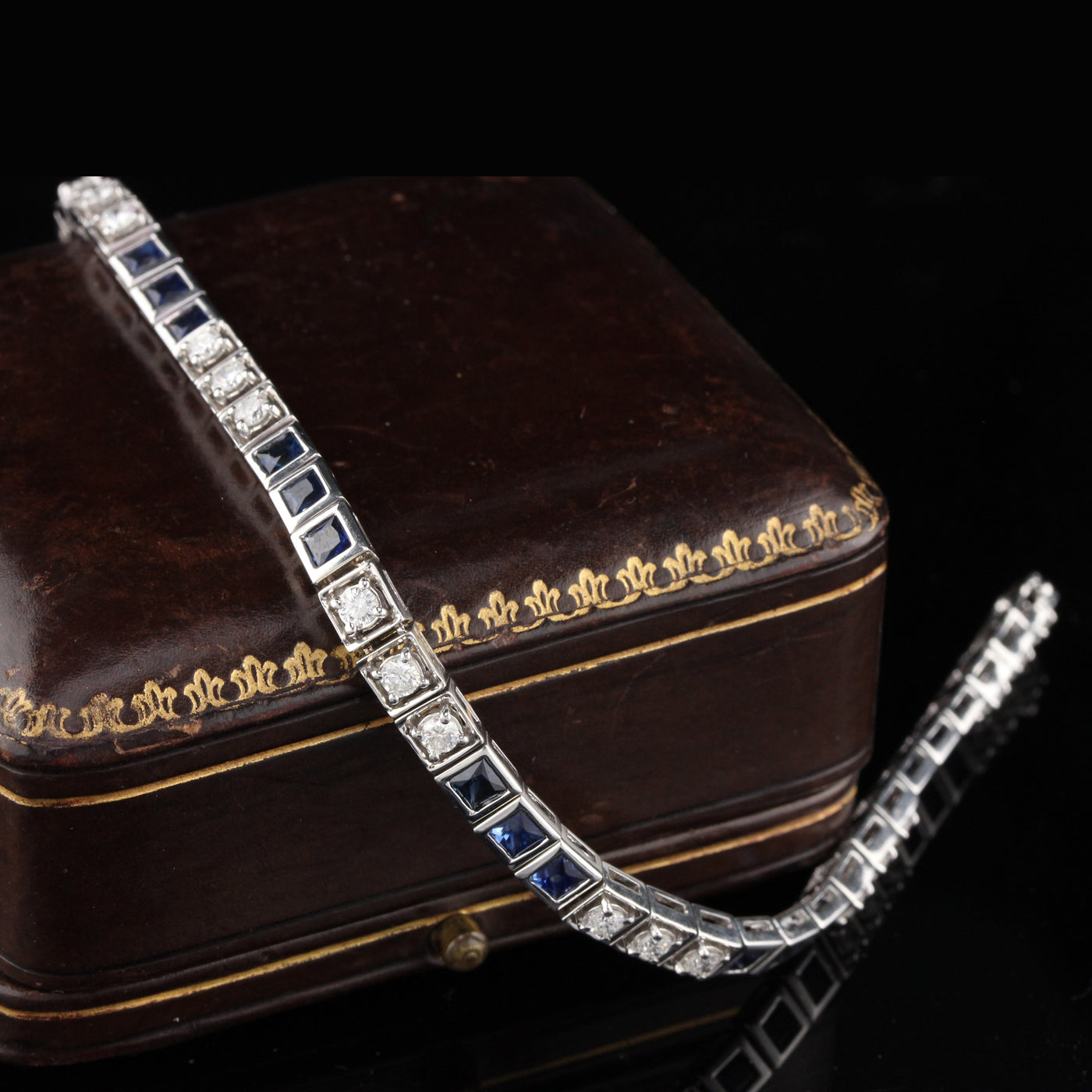 Art Deco Style 18K White Gold, Diamond & Sapphire Tennis Bracelet - The Antique Parlour