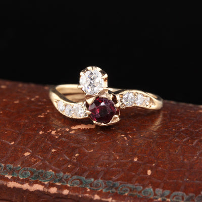 Antique Victorian Rose Gold 'Toi Et Moi Ruby & Diamond Engagement Ring