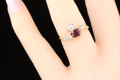 Antique Antique Victorian Rose Gold 'Toi Et Moi Ruby & Diamond Engagement Ring