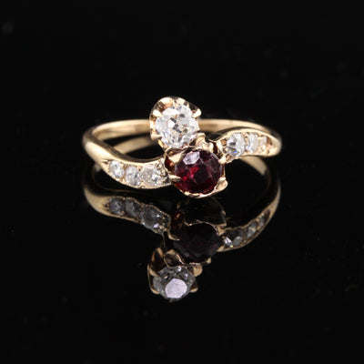 Antique Victorian Rose Gold 'Toi Et Moi Ruby & Diamond Engagement Ring